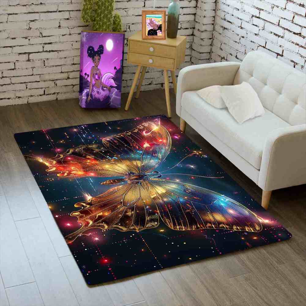 Golden Starry Butterfly Nursery Floor Mat Kids Room Decor | CozyLil
