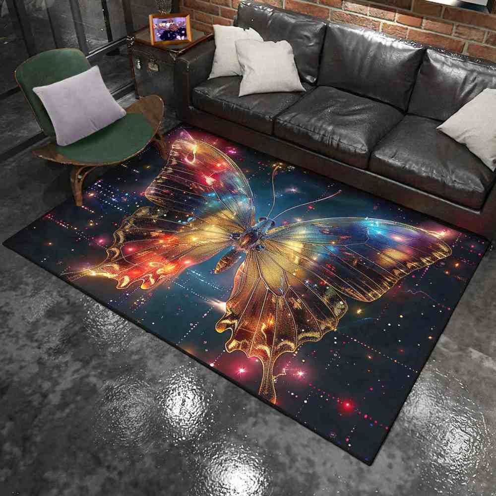 Golden Starry Butterfly Nursery Floor Mat Kids Room Decor | CozyLil