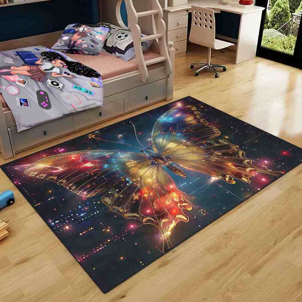 Golden Starry Butterfly Nursery Floor Mat Kids Room Decor | CozyLil