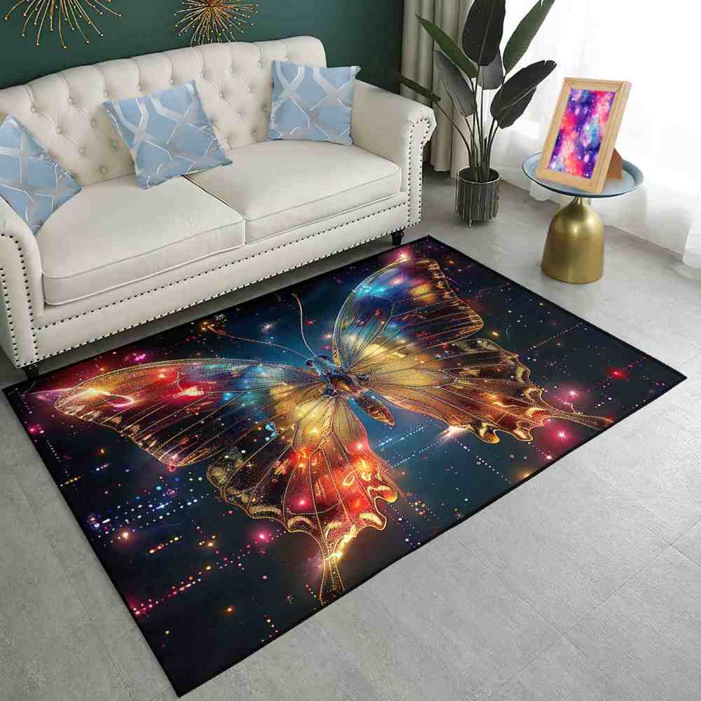 Golden Starry Butterfly Nursery Floor Mat Kids Room Decor | CozyLil