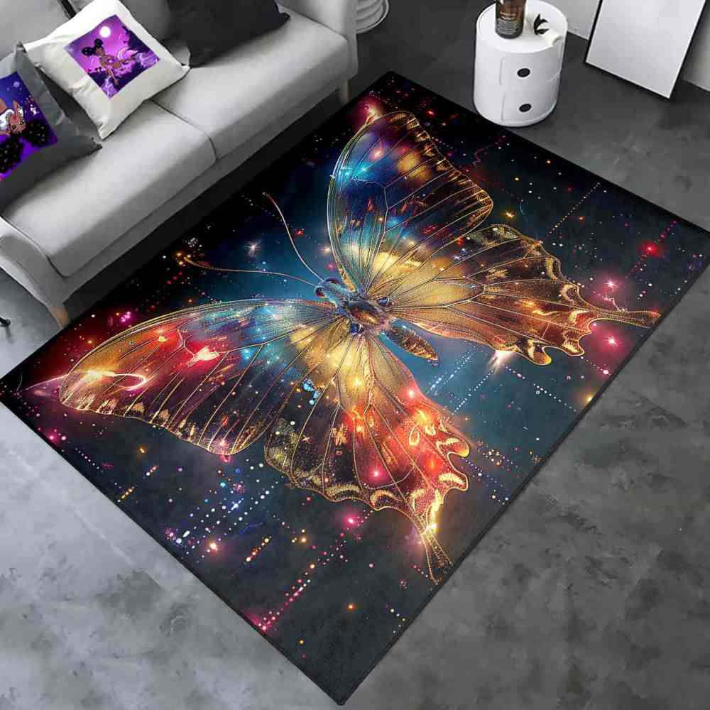 Golden Starry Butterfly Nursery Floor Mat Kids Room Decor | CozyLil