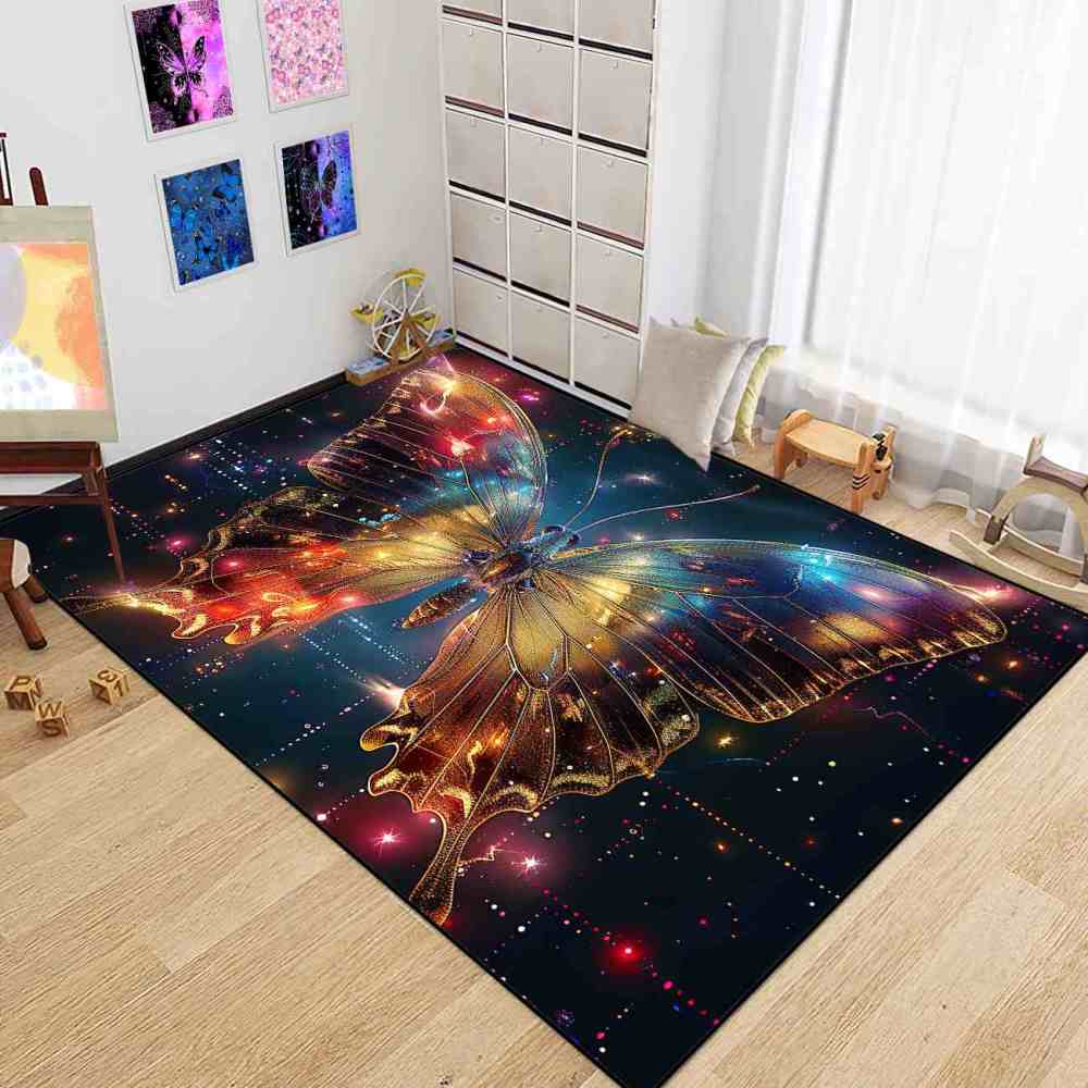 Golden Starry Butterfly Nursery Floor Mat Kids Room Decor | CozyLil