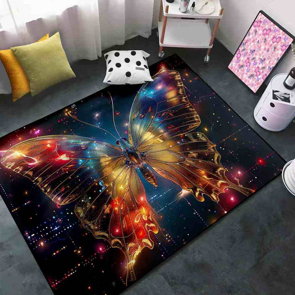 Golden Starry Butterfly Nursery Floor Mat Kids Room Decor | CozyLil