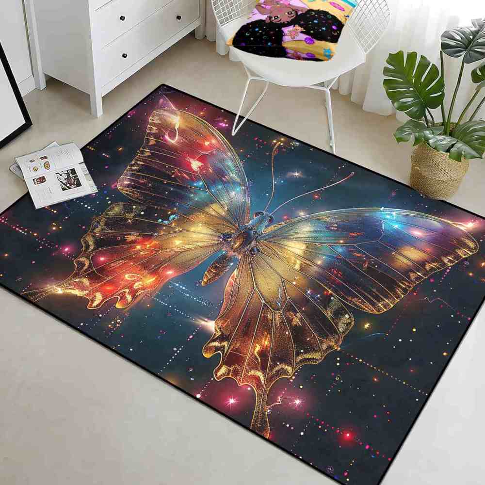 Golden Starry Butterfly Nursery Floor Mat Kids Room Decor | CozyLil