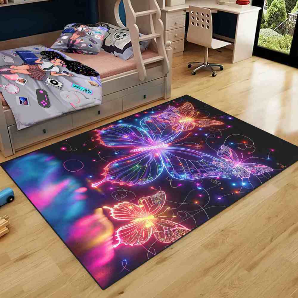 Radiant Butterfly Girls Bedroom Area Rug Vibrant Starburst Play Mat | CozyLil