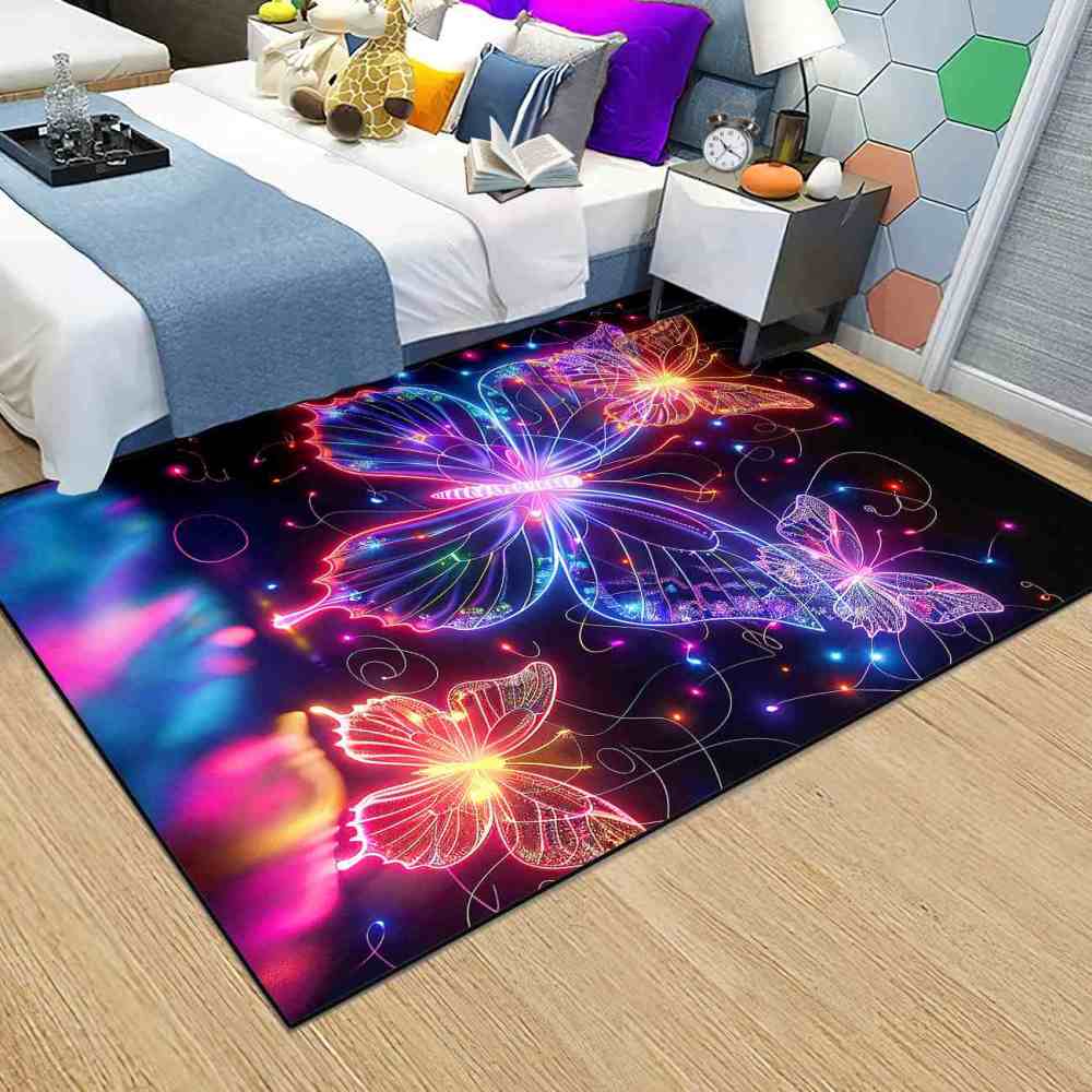 Radiant Butterfly Girls Bedroom Area Rug Vibrant Starburst Play Mat | CozyLil