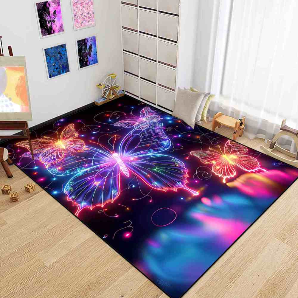 Radiant Butterfly Girls Bedroom Area Rug Vibrant Starburst Play Mat | CozyLil