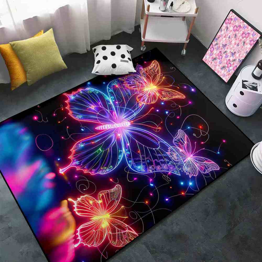 Radiant Butterfly Girls Bedroom Area Rug Vibrant Starburst Play Mat | CozyLil