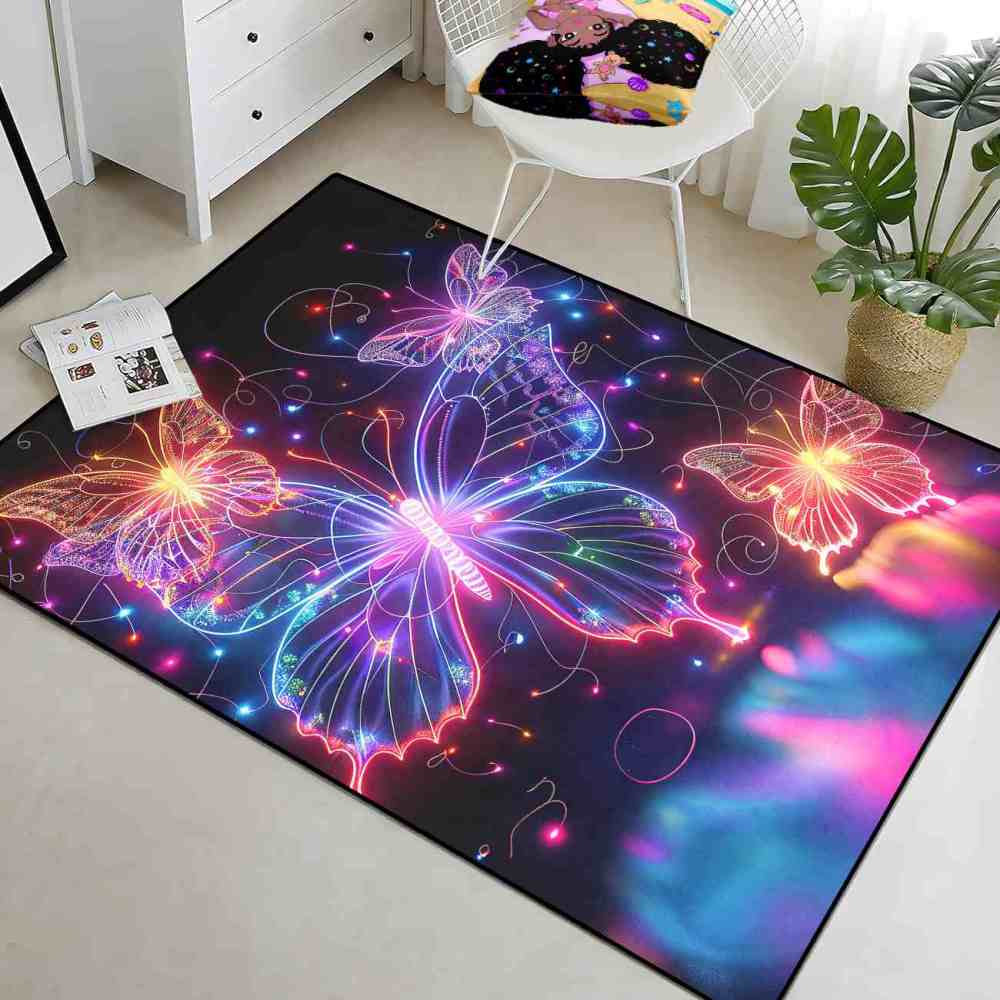 Radiant Butterfly Girls Bedroom Area Rug Vibrant Starburst Play Mat | CozyLil