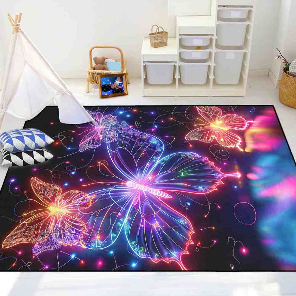 Radiant Butterfly Girls Bedroom Area Rug Vibrant Starburst Play Mat | CozyLil