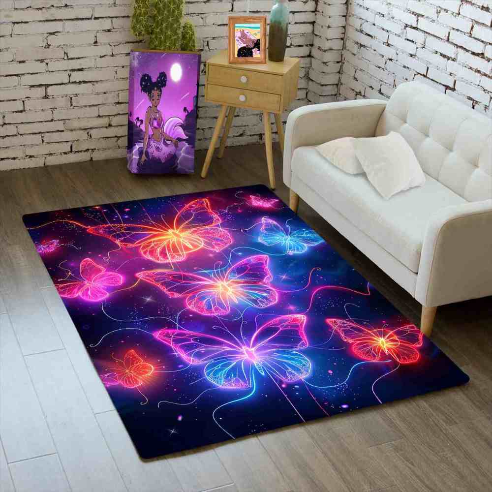 Vibrant Trio Butterflies Kids Playroom Area Rug Cosmic Blue Mat | CozyLil