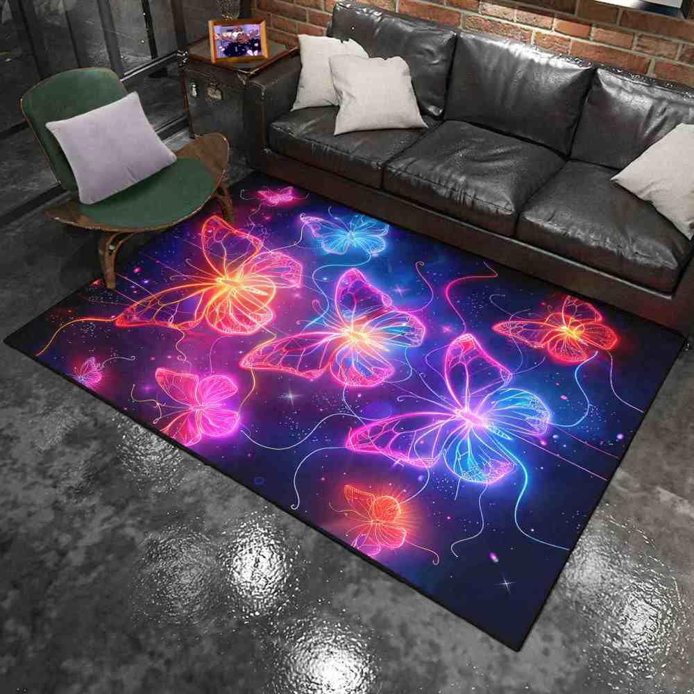 Vibrant Trio Butterflies Kids Playroom Area Rug Cosmic Blue Mat | CozyLil