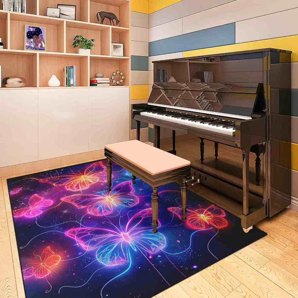 Vibrant Trio Butterflies Kids Playroom Area Rug Cosmic Blue Mat | CozyLil