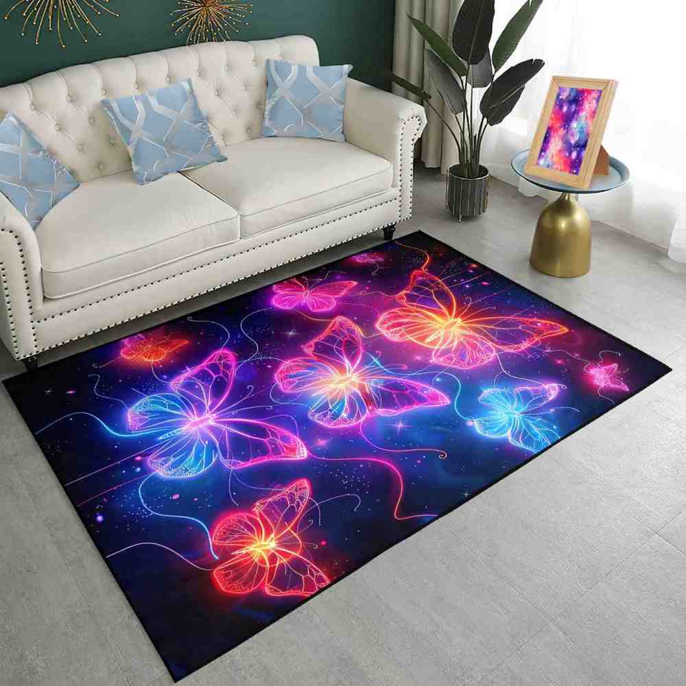 Vibrant Trio Butterflies Kids Playroom Area Rug Cosmic Blue Mat | CozyLil