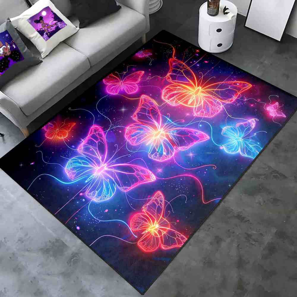 Vibrant Trio Butterflies Kids Playroom Area Rug Cosmic Blue Mat | CozyLil