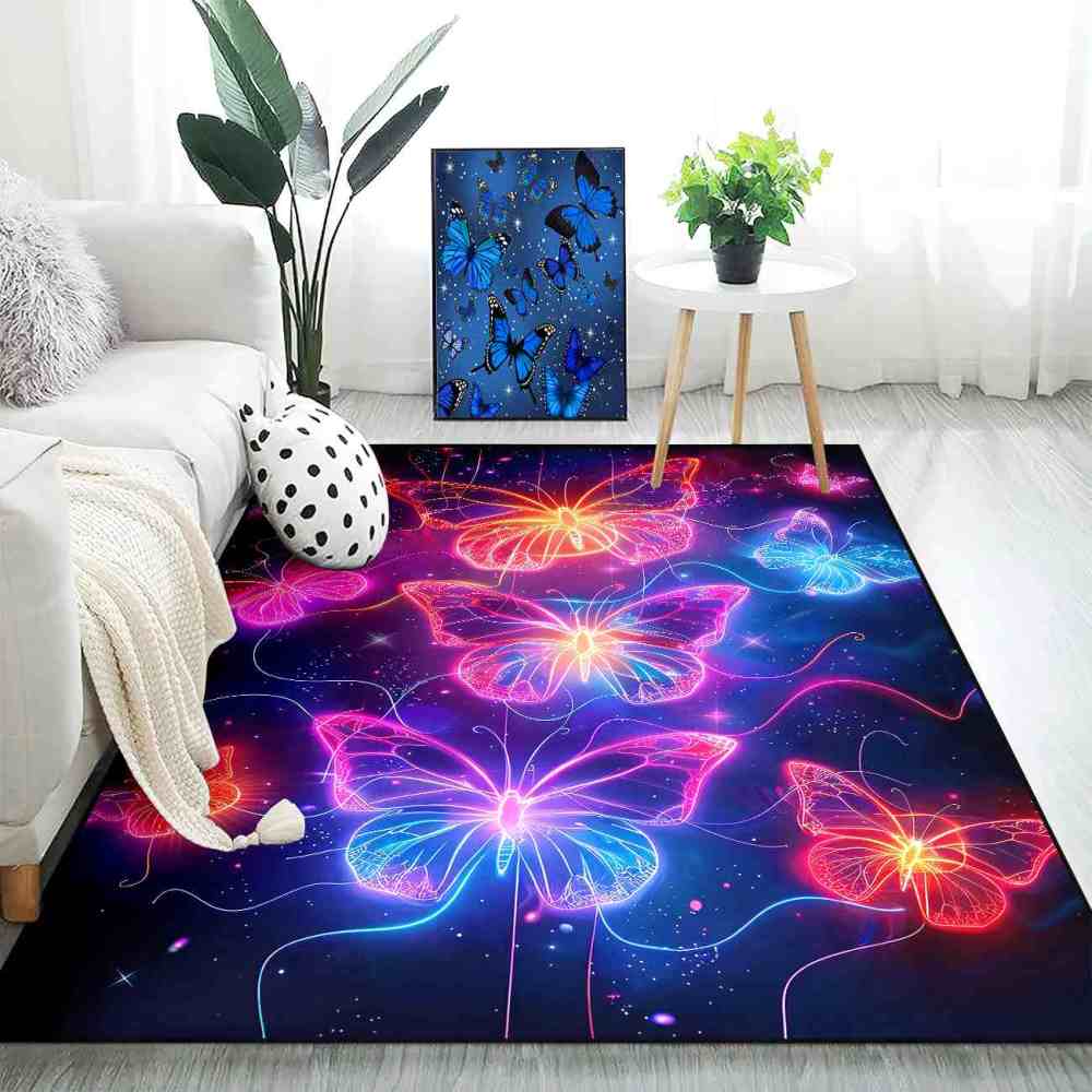 Vibrant Trio Butterflies Kids Playroom Area Rug Cosmic Blue Mat | CozyLil
