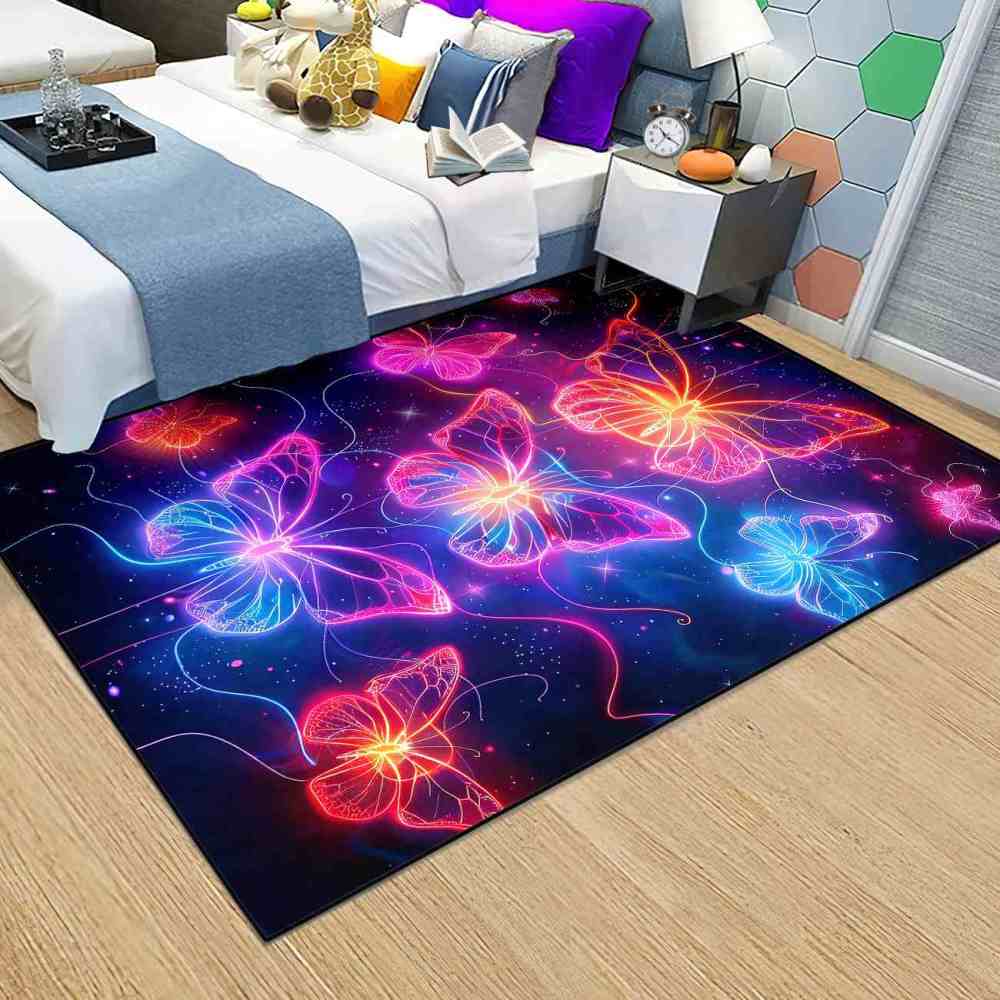 Vibrant Trio Butterflies Kids Playroom Area Rug Cosmic Blue Mat | CozyLil