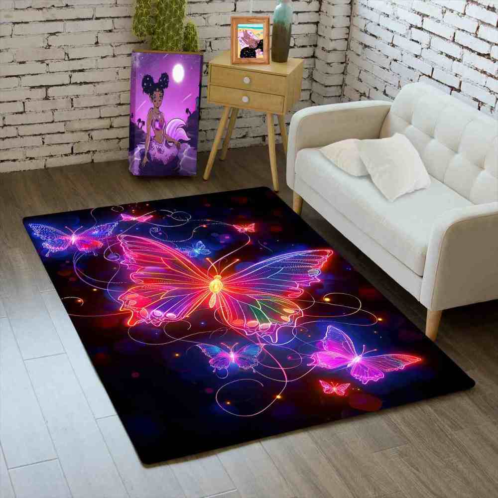 Brilliant Magenta Butterfly Girls Bedroom Area Rug Bokeh Print Mat | CozyLil