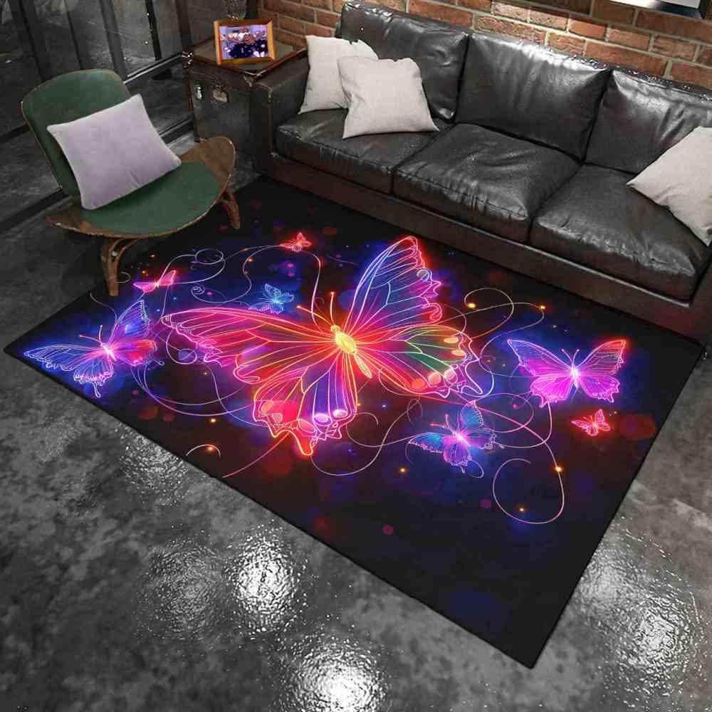 Brilliant Magenta Butterfly Girls Bedroom Area Rug Bokeh Print Mat | CozyLil