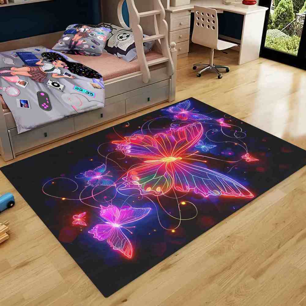 Brilliant Magenta Butterfly Girls Bedroom Area Rug Bokeh Print Mat | CozyLil