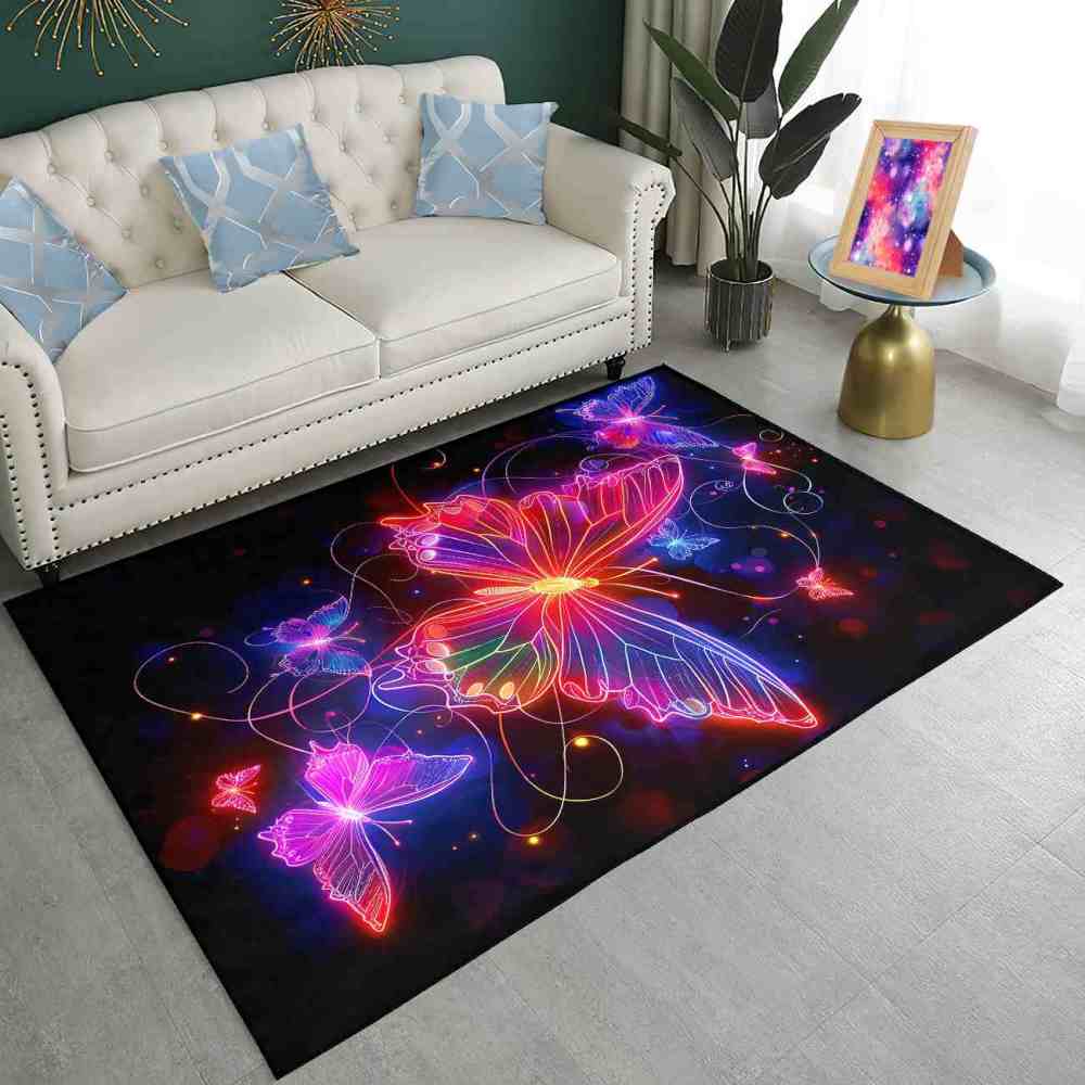 Brilliant Magenta Butterfly Girls Bedroom Area Rug Bokeh Print Mat | CozyLil