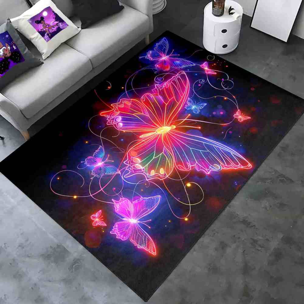 Brilliant Magenta Butterfly Girls Bedroom Area Rug Bokeh Print Mat | CozyLil