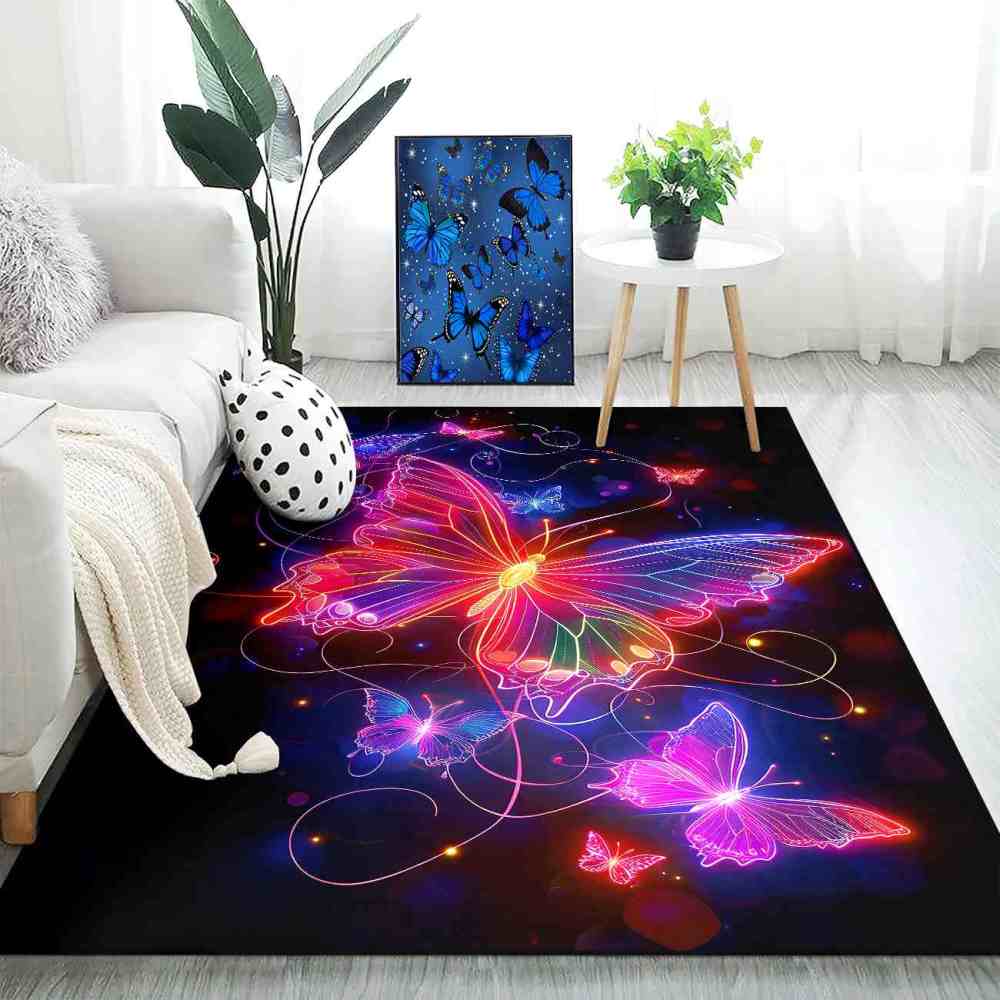 Brilliant Magenta Butterfly Girls Bedroom Area Rug Bokeh Print Mat | CozyLil