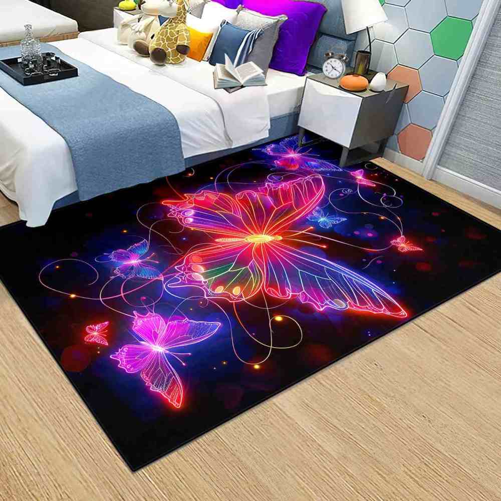 Brilliant Magenta Butterfly Girls Bedroom Area Rug Bokeh Print Mat | CozyLil