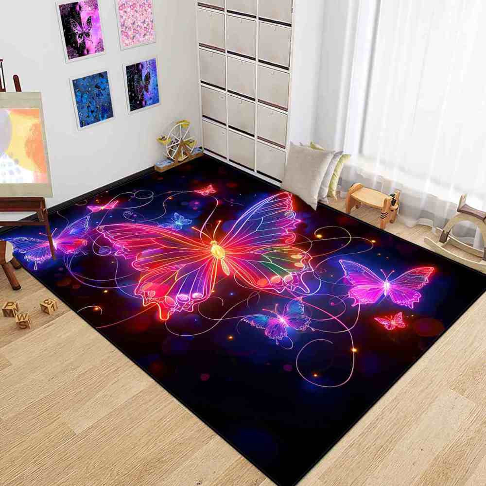 Brilliant Magenta Butterfly Girls Bedroom Area Rug Bokeh Print Mat | CozyLil