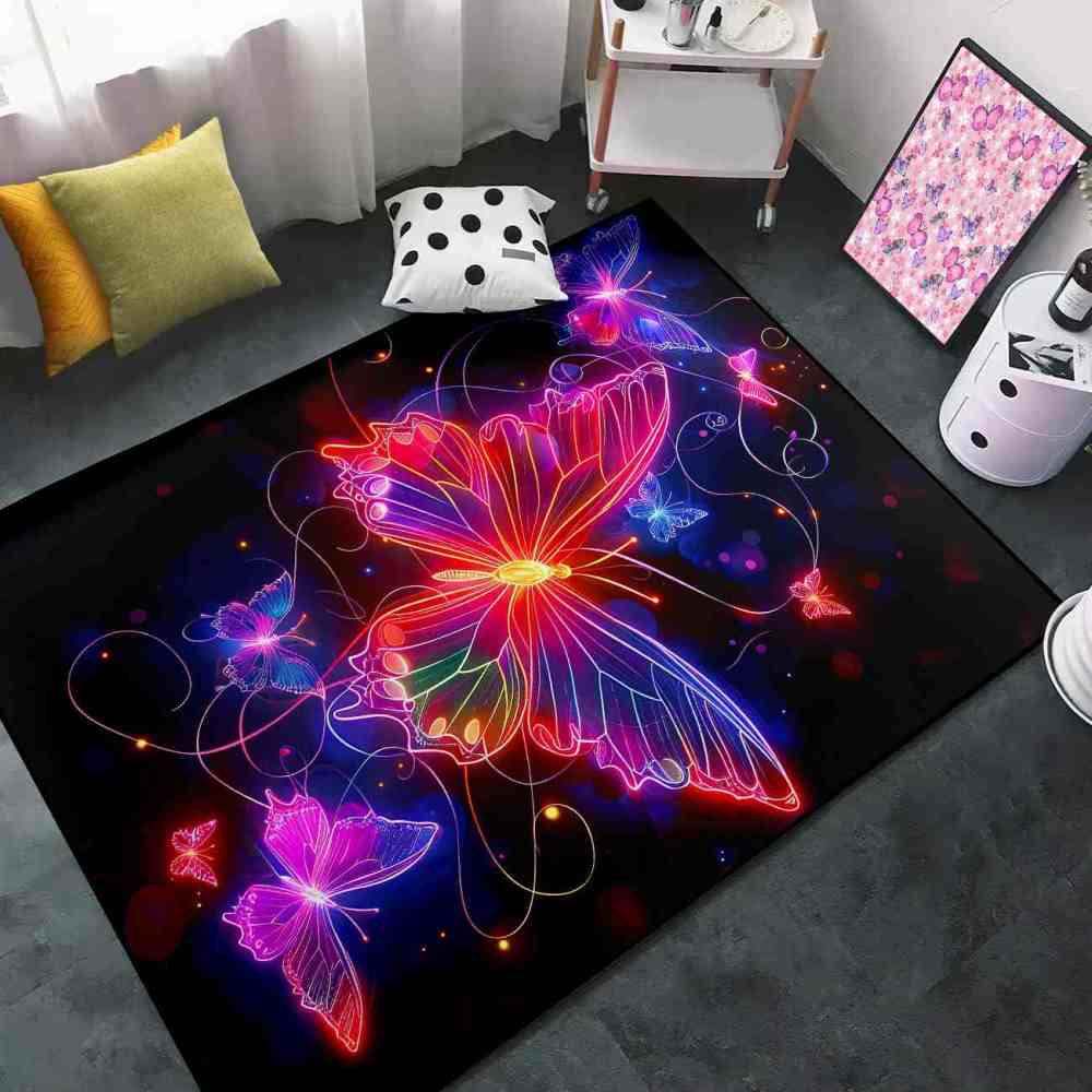 Brilliant Magenta Butterfly Girls Bedroom Area Rug Bokeh Print Mat | CozyLil