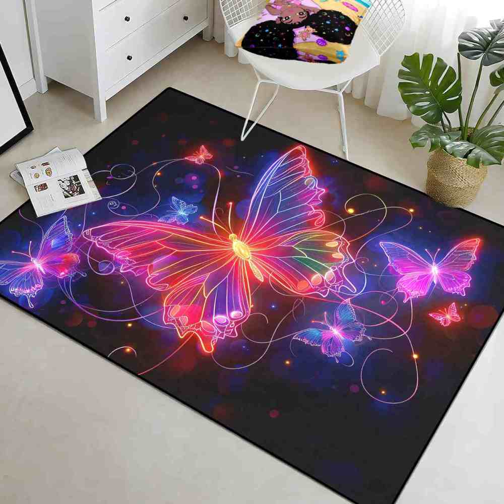 Brilliant Magenta Butterfly Girls Bedroom Area Rug Bokeh Print Mat | CozyLil