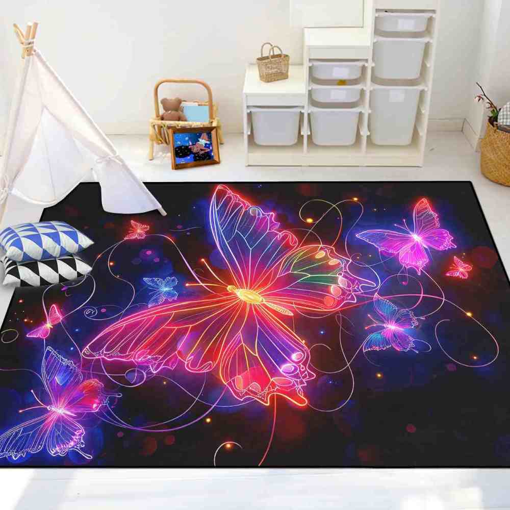 Brilliant Magenta Butterfly Girls Bedroom Area Rug Bokeh Print Mat | CozyLil