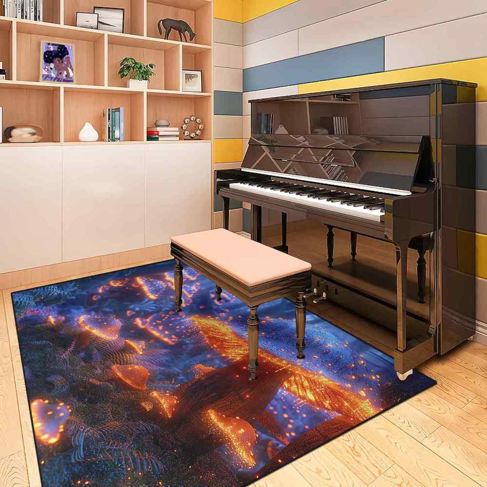 Mystical Blue and Orange Mushroom Area Rug Gamer Room Carpet | CozyLil