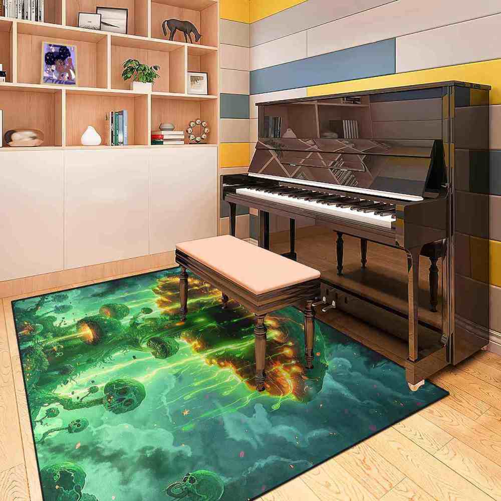 Electric Green Spooky Mushroom Area Rug Edgy Teen Decor | CozyLil