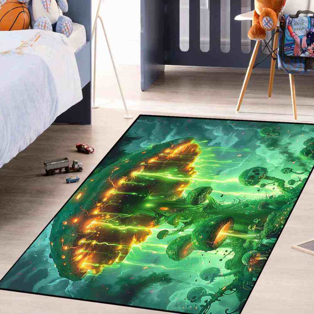 Electric Green Spooky Mushroom Area Rug Edgy Teen Decor | CozyLil