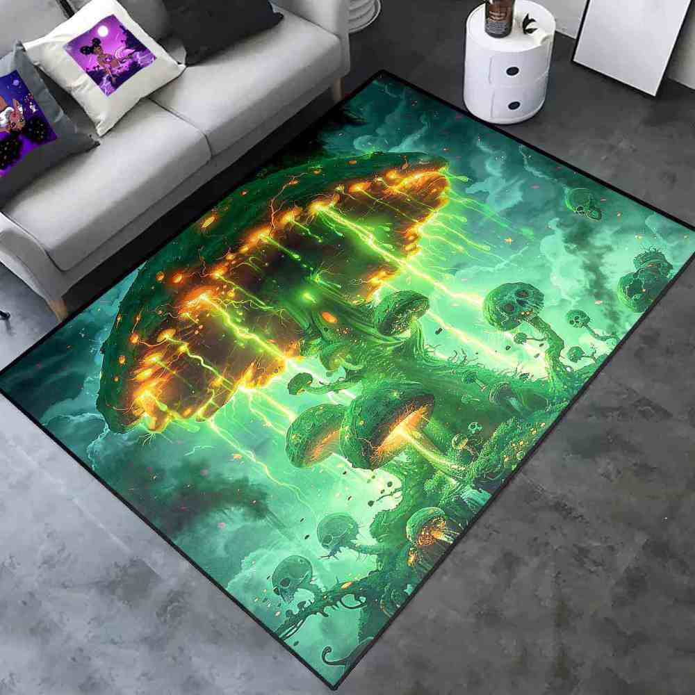 Electric Green Spooky Mushroom Area Rug Edgy Teen Decor | CozyLil