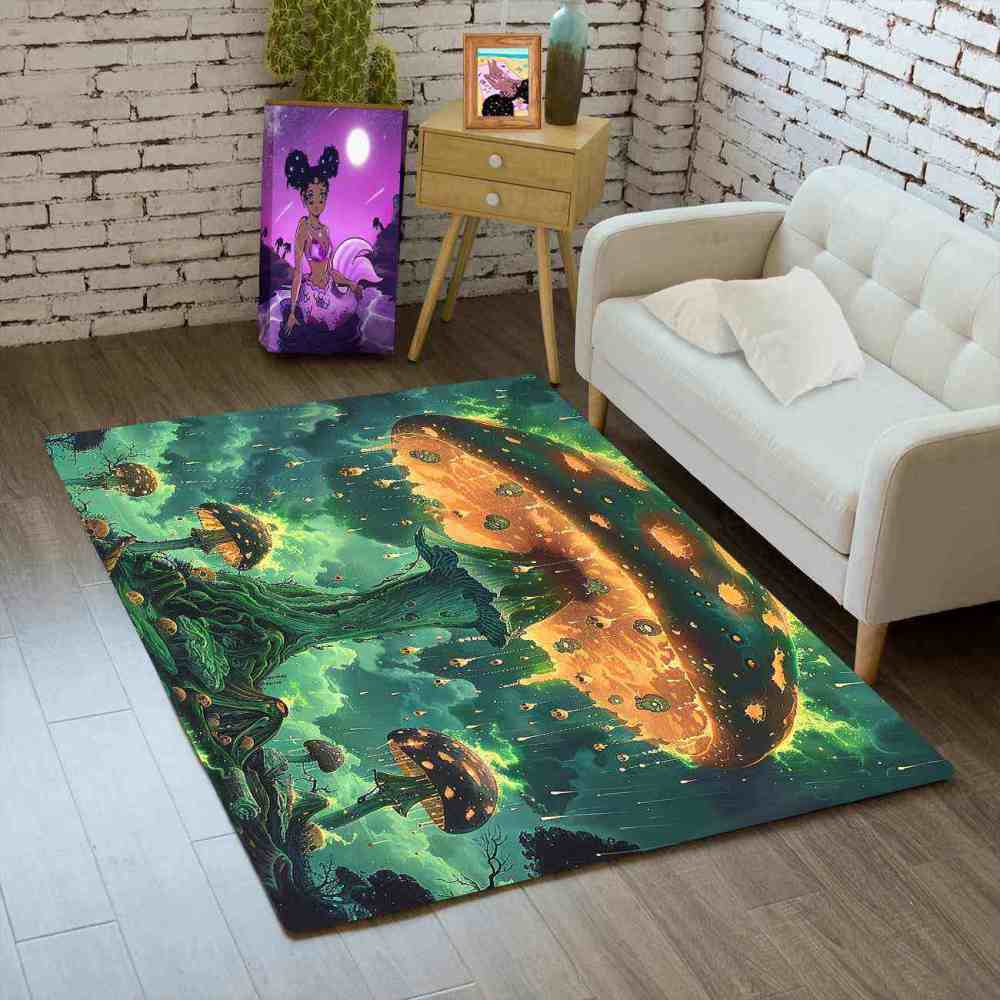 Spooky Acid Rain Mushroom Area Rug Man Cave Floor Mat | CozyLil