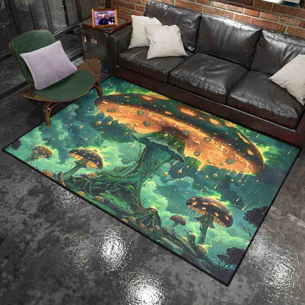 Spooky Acid Rain Mushroom Area Rug Man Cave Floor Mat | CozyLil