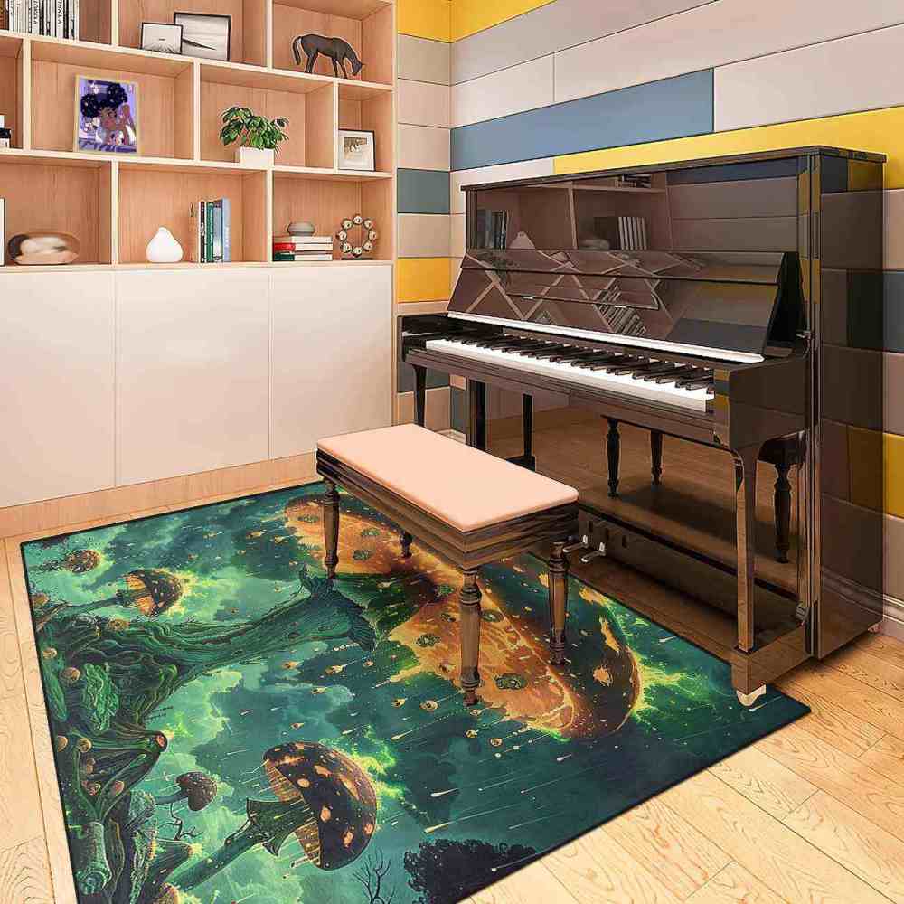 Spooky Acid Rain Mushroom Area Rug Man Cave Floor Mat | CozyLil