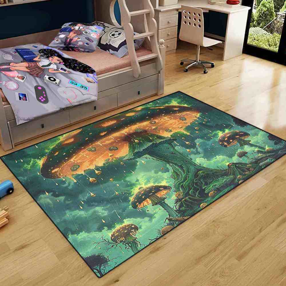 Spooky Acid Rain Mushroom Area Rug Man Cave Floor Mat | CozyLil