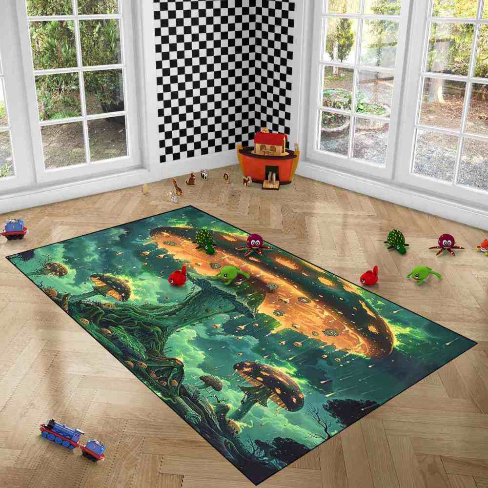 Spooky Acid Rain Mushroom Area Rug Man Cave Floor Mat | CozyLil