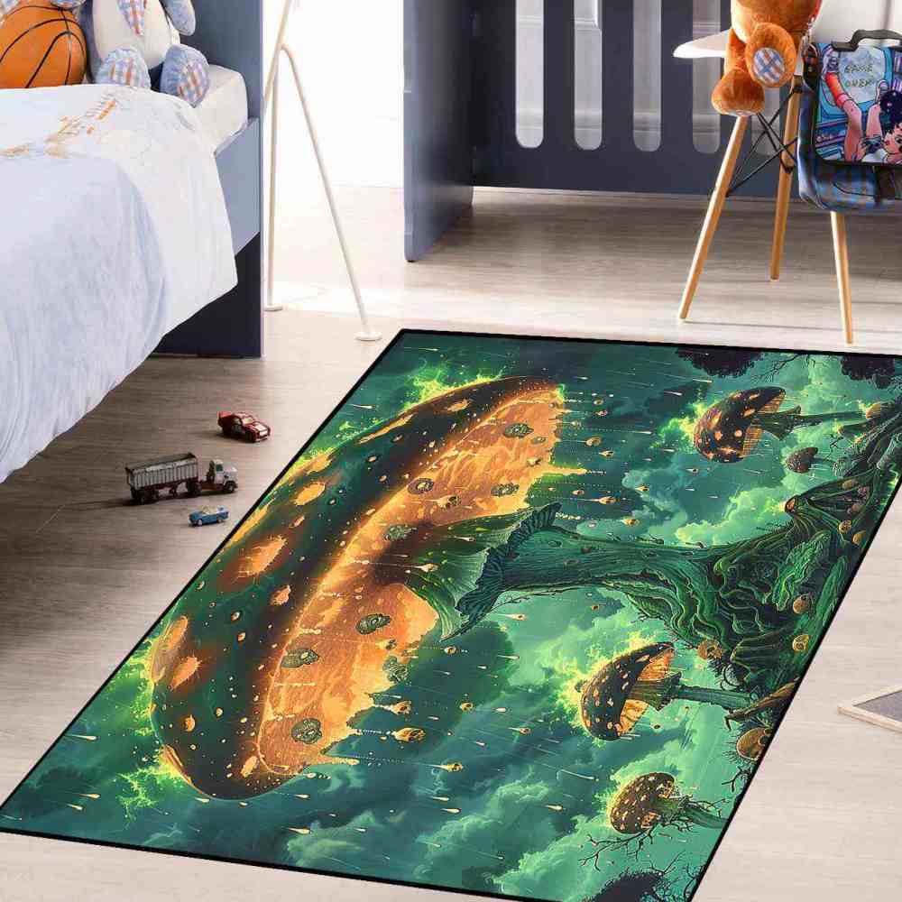 Spooky Acid Rain Mushroom Area Rug Man Cave Floor Mat | CozyLil