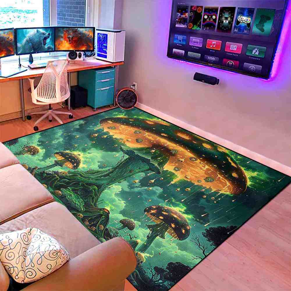 Spooky Acid Rain Mushroom Area Rug Man Cave Floor Mat | CozyLil