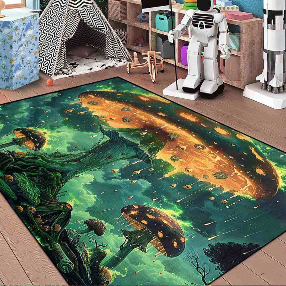 Spooky Acid Rain Mushroom Area Rug Man Cave Floor Mat | CozyLil