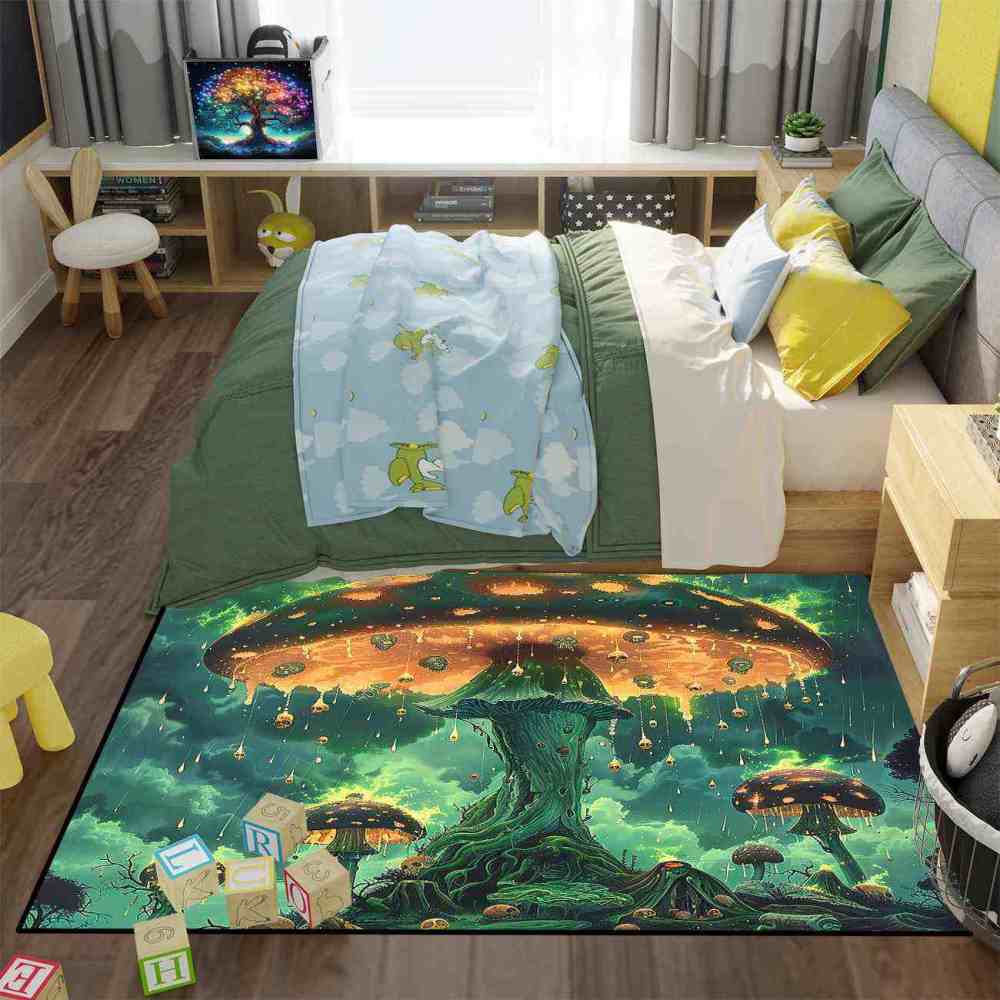 Spooky Acid Rain Mushroom Area Rug Man Cave Floor Mat | CozyLil