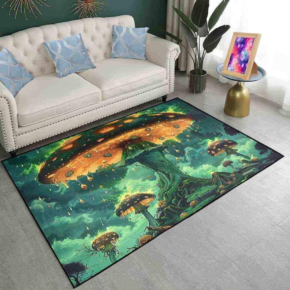 Spooky Acid Rain Mushroom Area Rug Man Cave Floor Mat | CozyLil