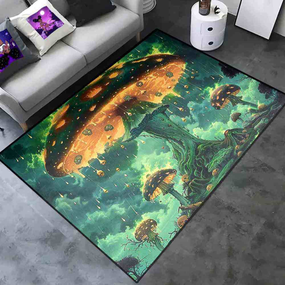 Spooky Acid Rain Mushroom Area Rug Man Cave Floor Mat | CozyLil
