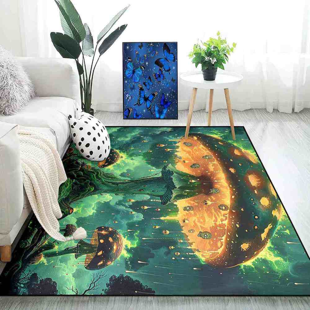 Spooky Acid Rain Mushroom Area Rug Man Cave Floor Mat | CozyLil