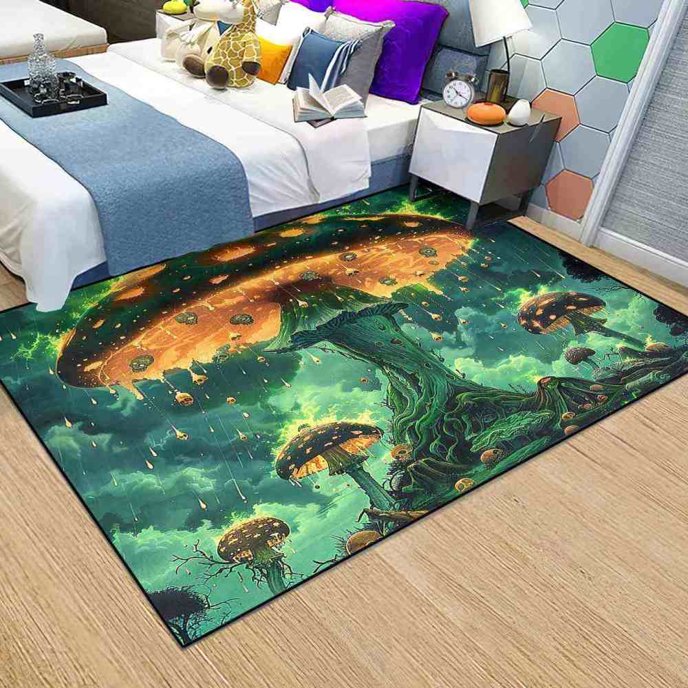 Spooky Acid Rain Mushroom Area Rug Man Cave Floor Mat | CozyLil