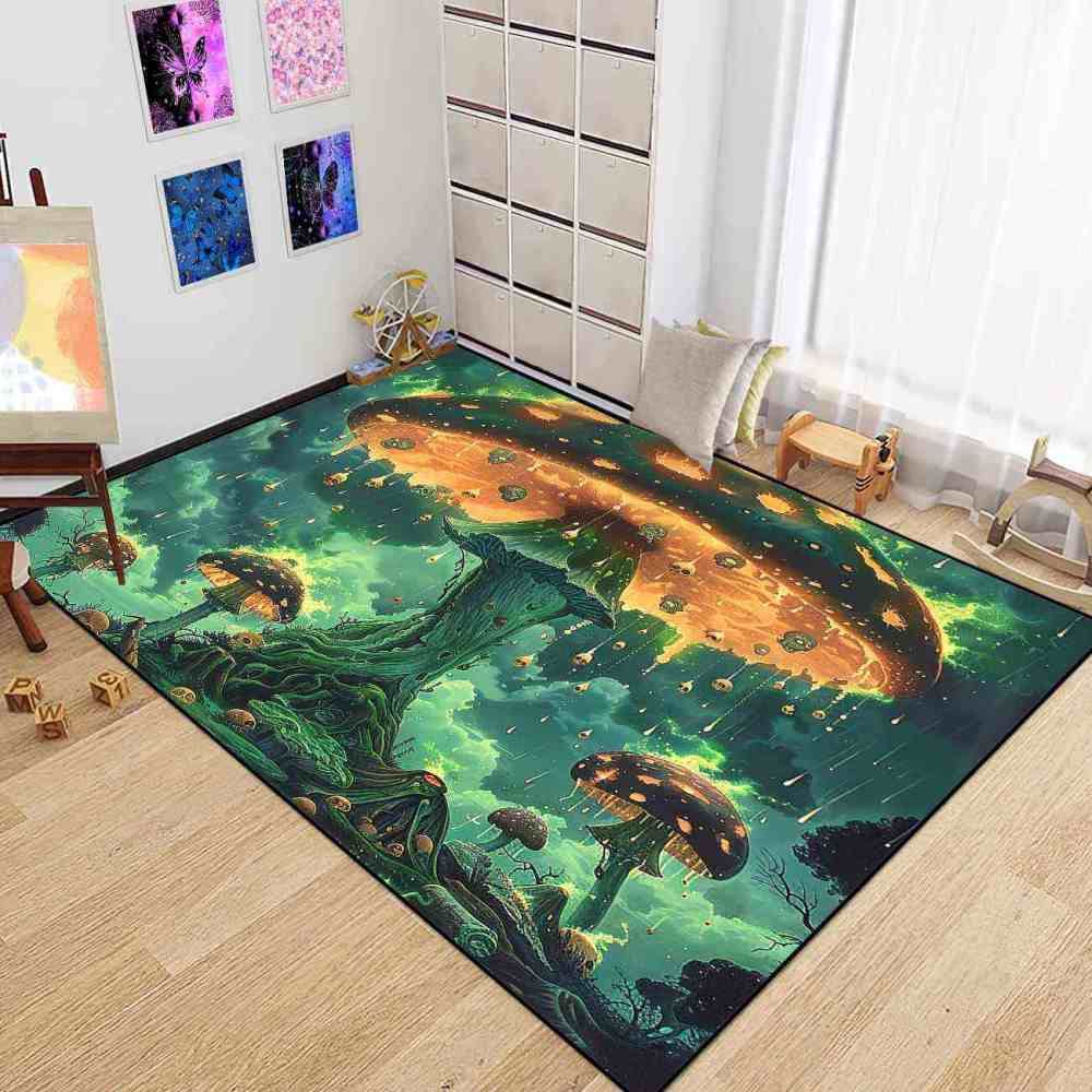 Spooky Acid Rain Mushroom Area Rug Man Cave Floor Mat | CozyLil